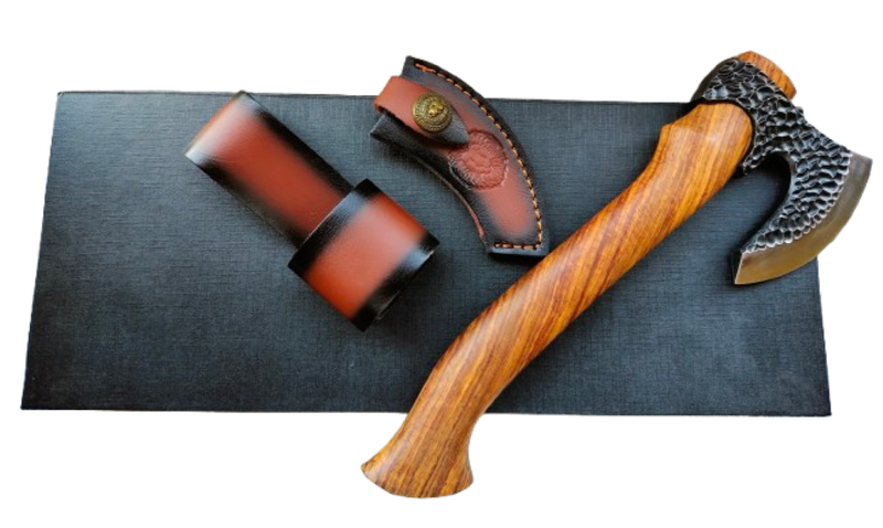 Golden Bird Viking wood Handle Axe with sheath and belt holster