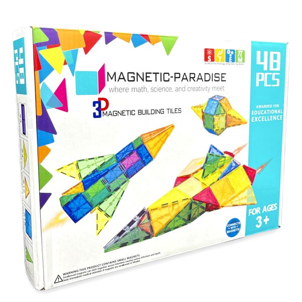 Magworld - 48 Piece Magnetic Tiles Toy - Educational Building Blocks