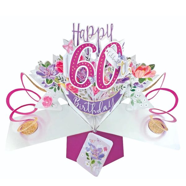 Happy 60th Birthday Flowers 3D Pop-Up Greeting Card