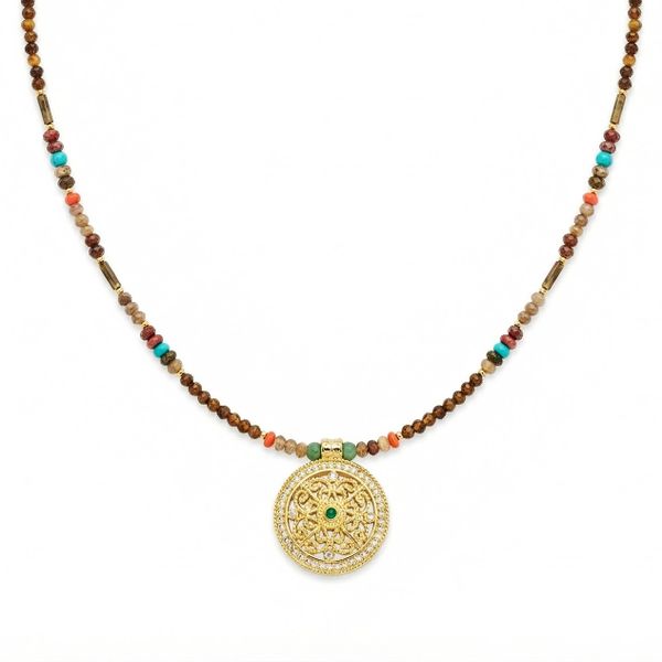 Feng Shui Rotating Compass Evil Repeller Necklace with Swarovski Crystals
