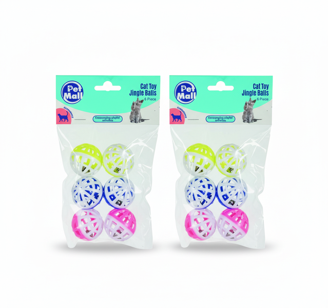 Pet Mall Cat Play Balls 6 Piece Jingle Wavy-Line Toys for Indoor - 2 Pack