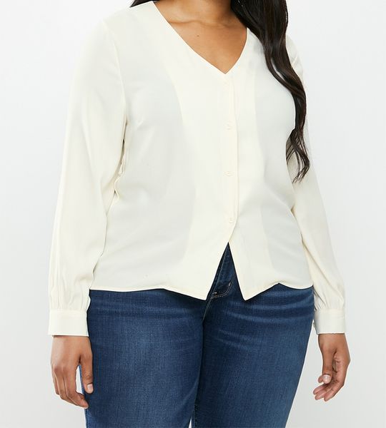 Women's Glamorous Plus vneck blouse - cream