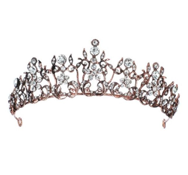 Olive Tree - Rhinestone Crystal Styled Tiara 11-Bridal/Formal-Ancient Gold