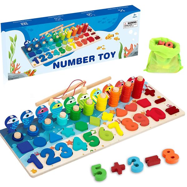Wooden Number Shape Montessori Toy Toddler Educational Sorting Math Board