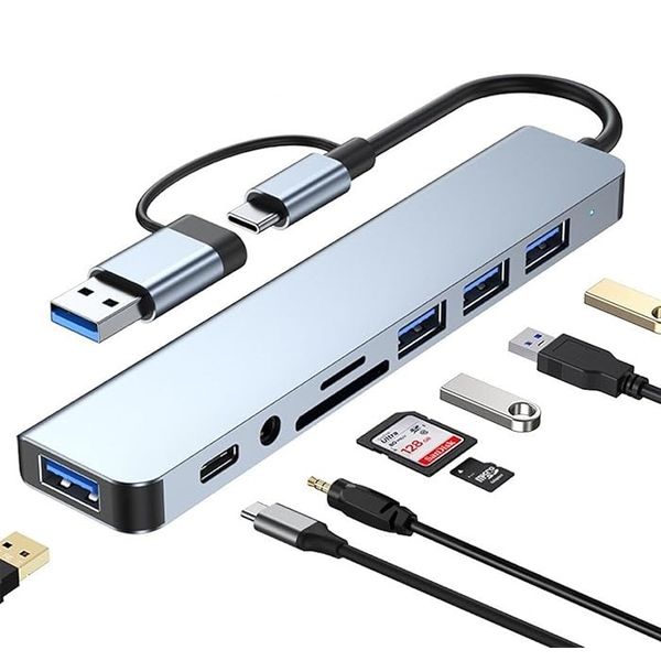8 in 1 USB/USB-C Multifunctional Docking Station Hub Adapter PB