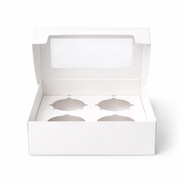 12 Pack Sturdy Cupcake Boxes with Clear Windows - Holds 4 Cupcakes per Box