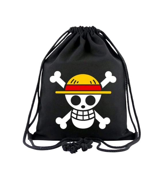 One Piece Anime Straw Hat Luffy Symbol Black Drawstring Bag