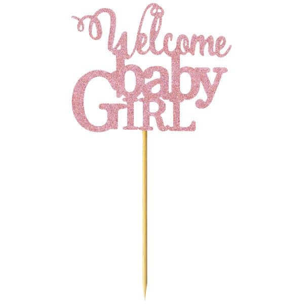 10 PIECE - Welcome Baby Glitter Cake Topper with Wooden Stick