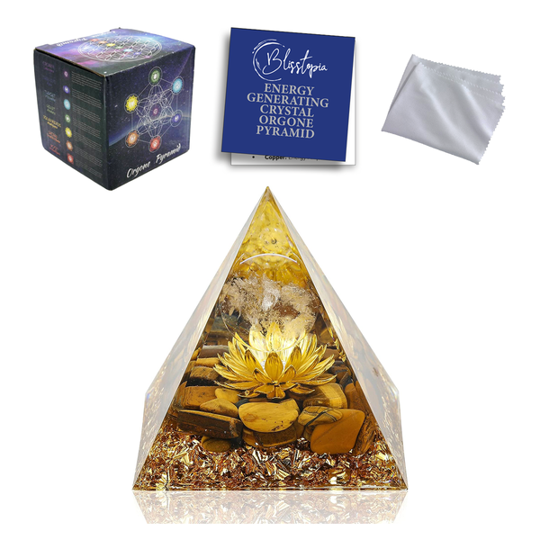 Orgone Crystal Pyramid Tiger Eye, Abundance, Success &amp; Prosperity-5cms