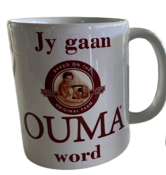 Grandma Ouma announcement mug gift: Jy gaan Ouma word