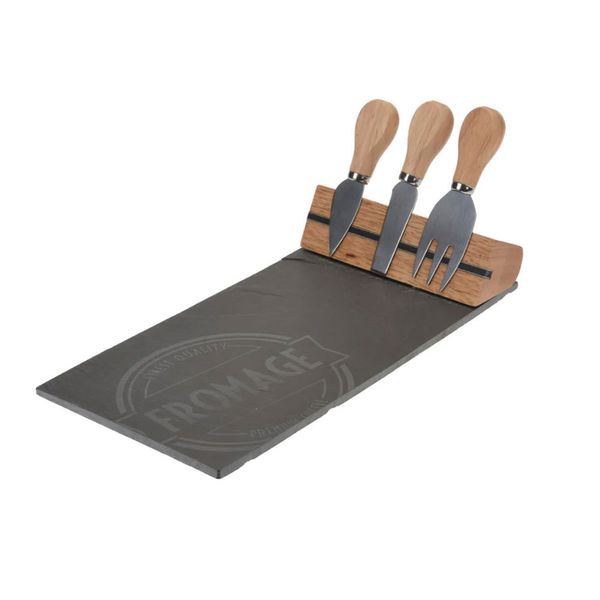 Excellence Homeware Cheese Board Slate Material - 3 S/Steel Knives