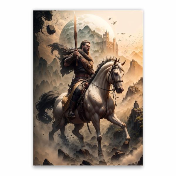 Medieval Warrior On Horse Poster - A1