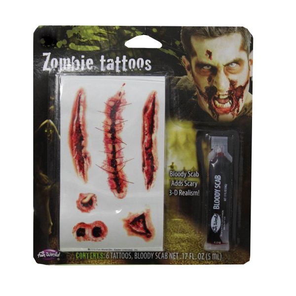 Halloween Zombie Tattoo Monster Scary Horror Costume Bloody Scab Gore Party