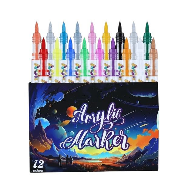 12 Colors Automatic Ink Control Acrylic Paint Marker Set - Soft Brush Tip