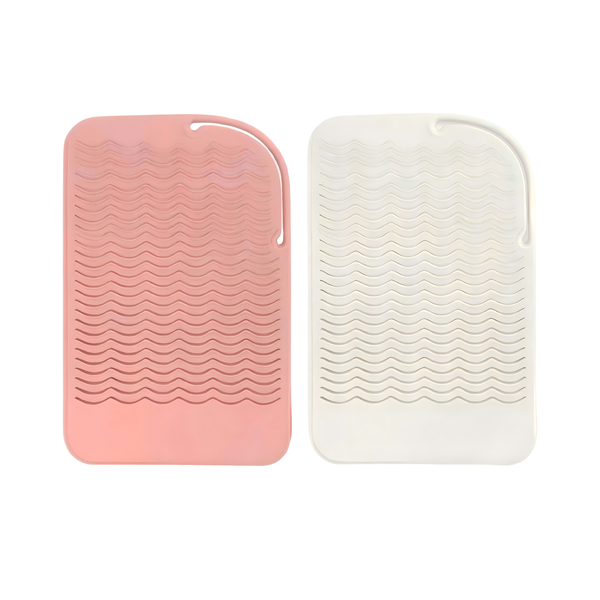 Silicone Heat Resistant Mat, Hair Straightener Pad Pink and White - 2 Piece