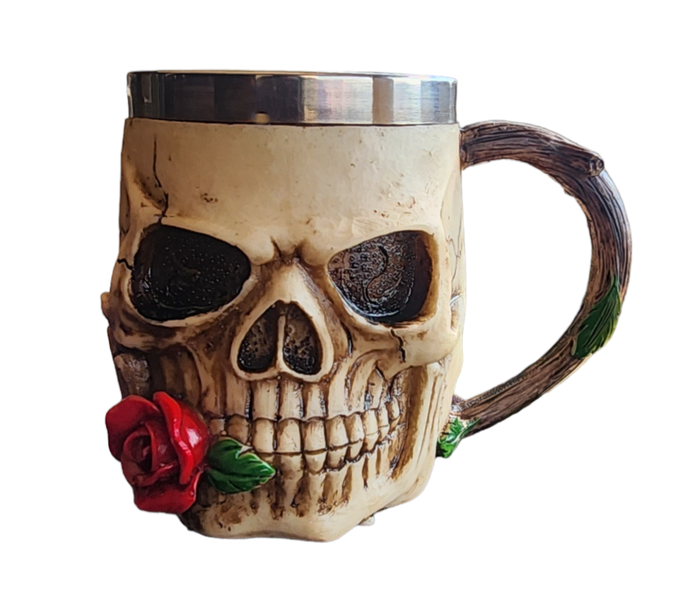 3D Stainless Steel Skull Mug with Rose