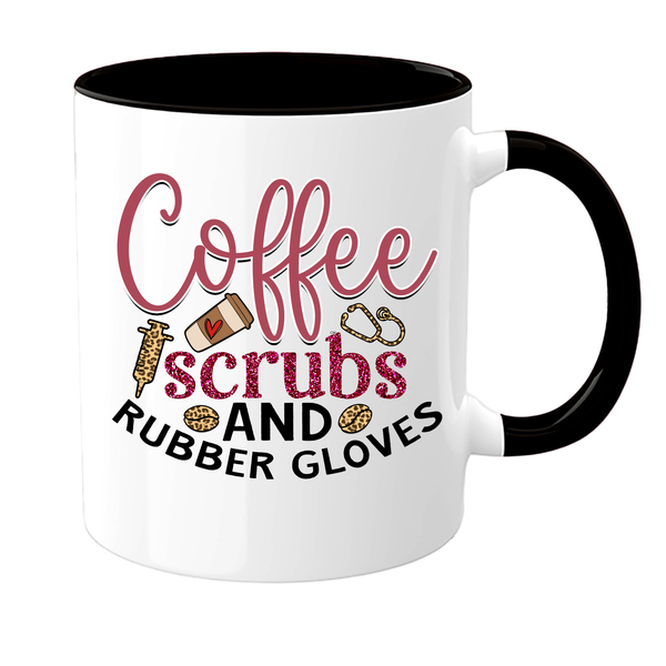 Coffee Scrubs &amp; Rubber Gloves - Black tone Mug