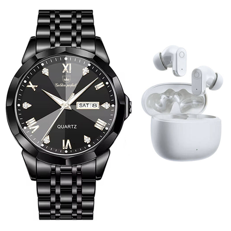 Men's Quartz Watch & Earbuds Gift Set - Stylish Combo,Perfect for Gifting Image
