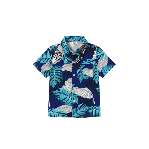 Tropical Palm Print Family Matching Outfits-Navy Blue and Turquoise-Boy