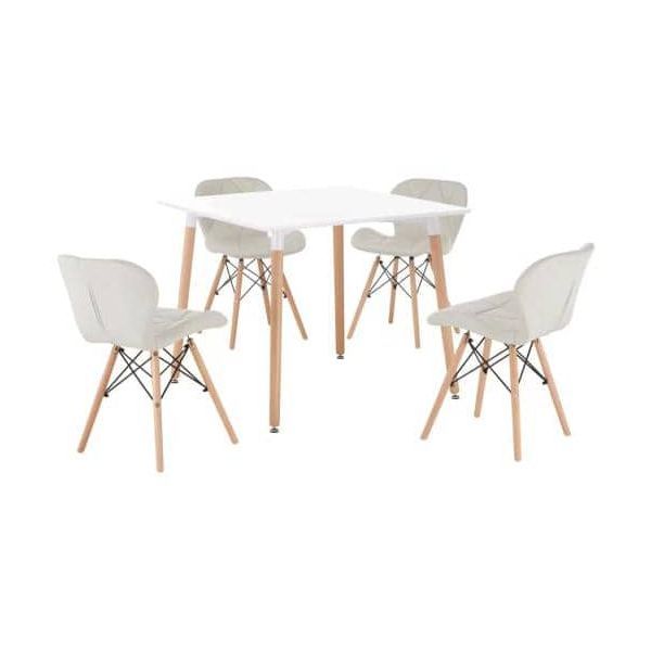 White 1+4 Square Table