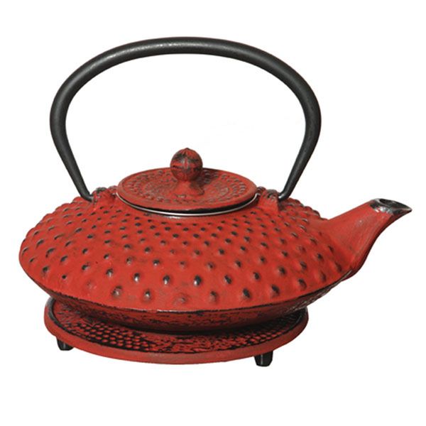 Toni Glass Red Cast Iron Teapot with Trivet (810ml)