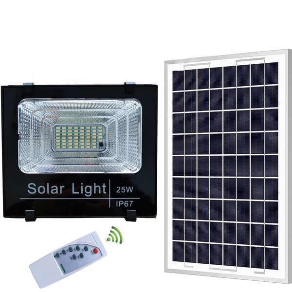 LED Flood Light(Battery Built In) -25W/6500K with Solar Panels / 2-in-1