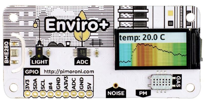 Pimoroni (PIM458) Eval Board, Enviro + Air Quality pHAT, Raspberry Pi