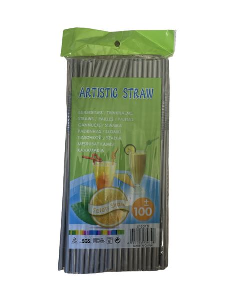 Artistic Straws Jumbo Plastic Straws Milkshake Silver Metallic 100 pieces