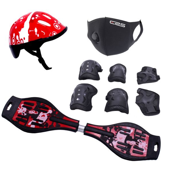 RipStick Swivel Skateboard &amp; Protective Gear Kit, Helmet &amp; ERS Mask - Red