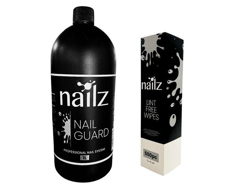 Nailz NailGuard 1L &amp; Nailz Lint Free wipes 500 Piece