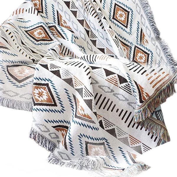 Boho Knit Throw Blanket with Tassels - 130x160cm for Sofa &amp; Travel