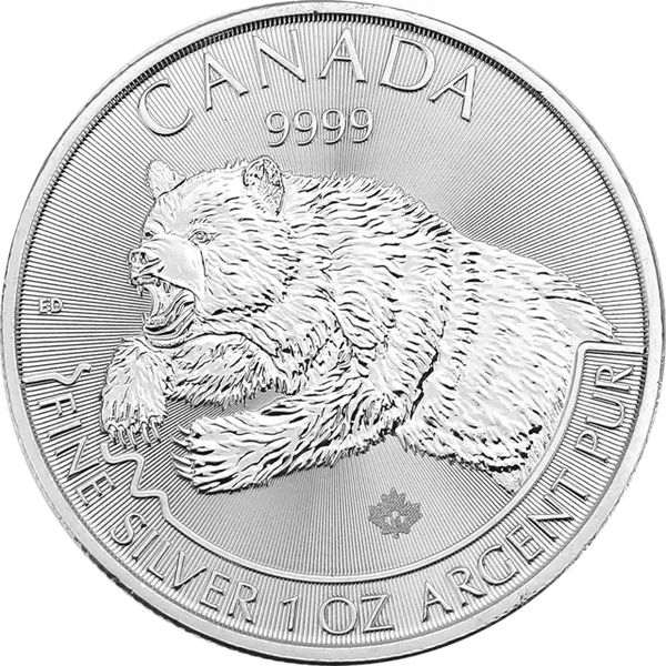 2019 Canadian Grizzly Bear 1oz Pure 999.9 Fine Silver Coin in Capsule