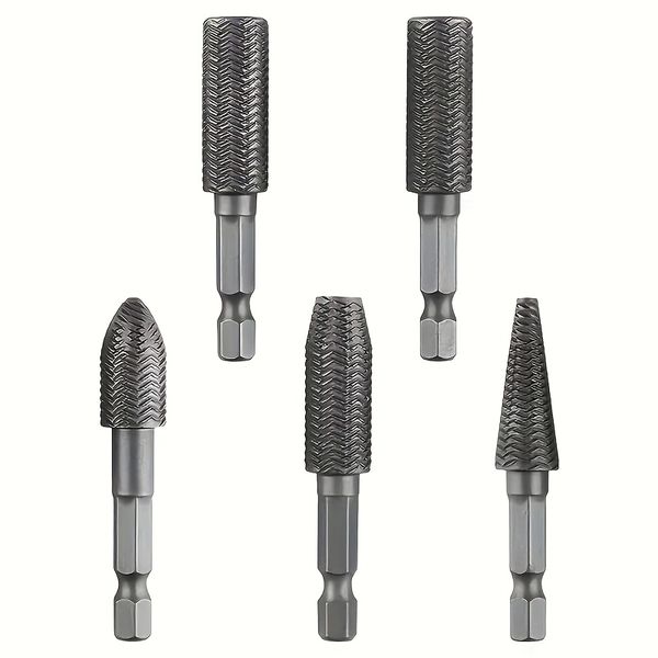 5 Pieces Set Heavy-Duty Hexagonal Shank Rotating Steel File Set