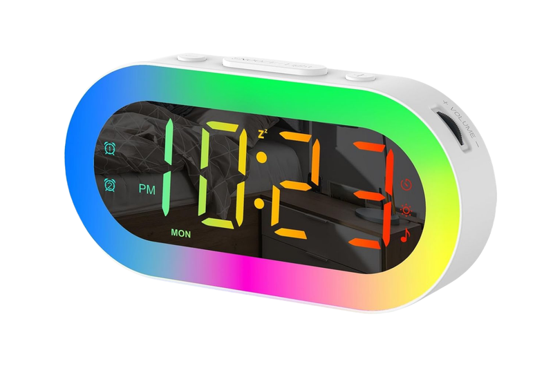 Colourful Night Light Alarm Clock with USB Ports