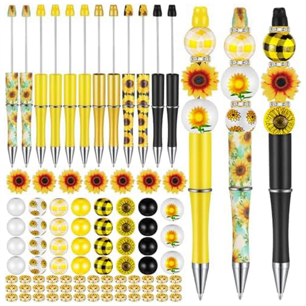 12 Pack Plastic Beadable Pens Wood Beads Crystal Spacer Beads Set