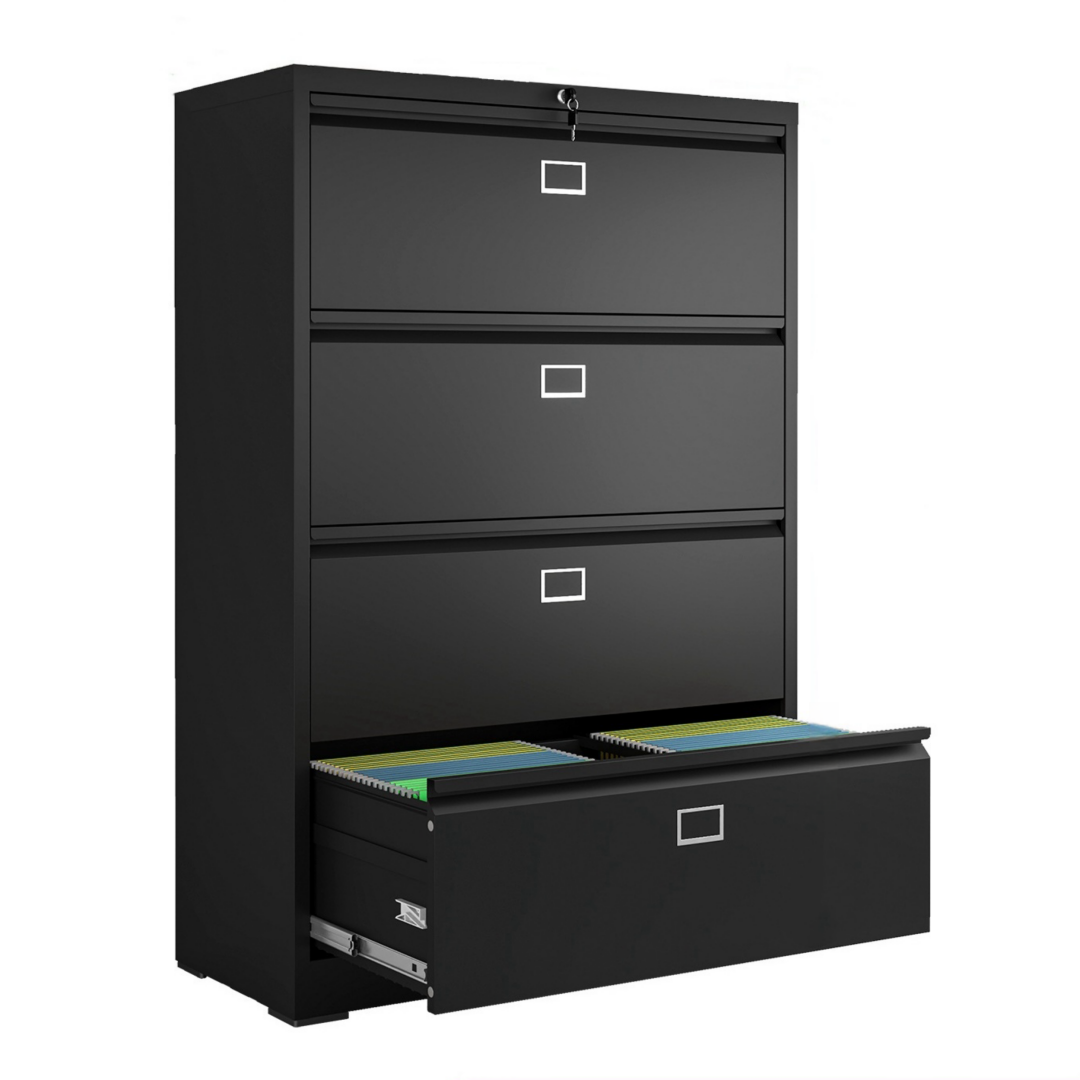 Steel Lateral 4 Drawer Swan Handle Filing Cabinet Cupboard Locker With Card Slots