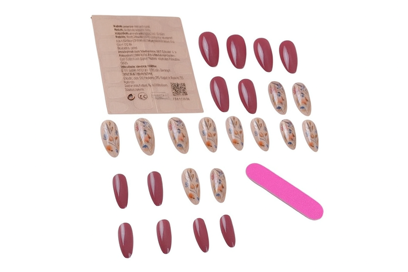 24 Piece - Almond Shaped Press On Nails Set With Floal Accent Nails - Pink