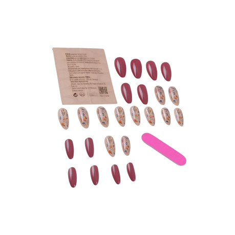 24 Piece - Almond Shaped Press On Nails Set With Floal Accent Nails - Pink Image