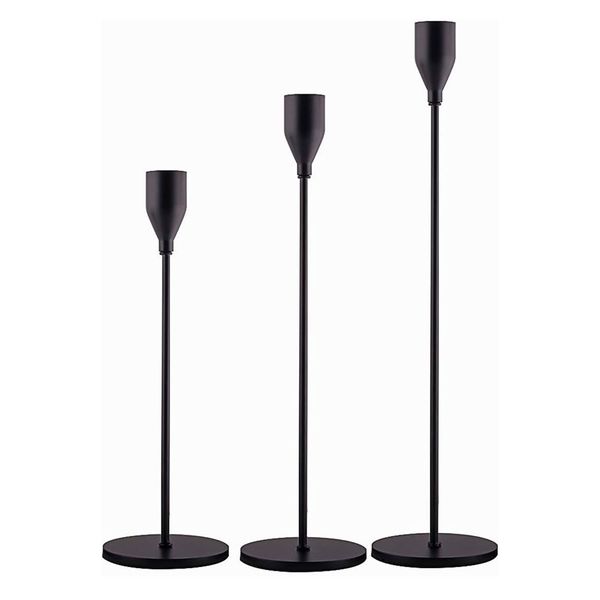 3-Piece Metal Taper Candle Holders Set - Gold Wine Glass Design