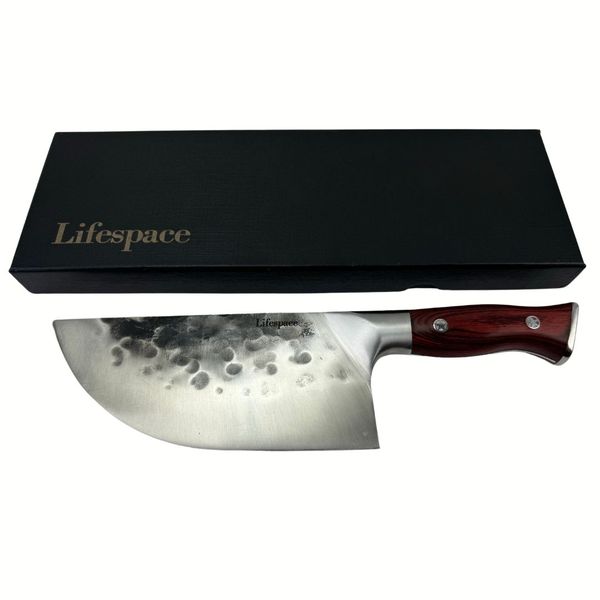Lifespace 7.6" Curved Blade Meat Cleaver with a Pakkawood Handle