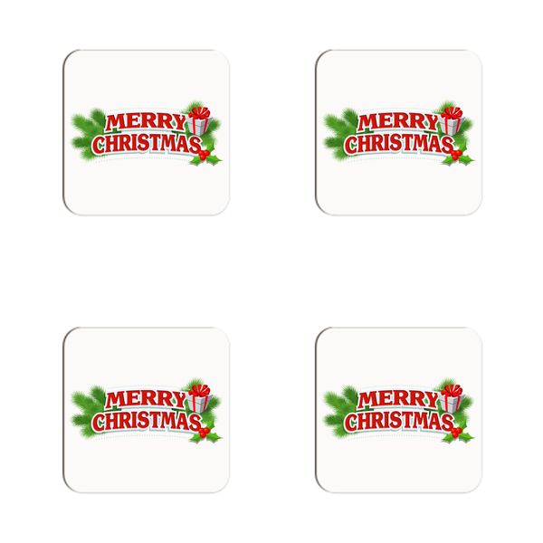 Merry Christmas Bold Gift Box and Misletoe Coasters - Set of 4