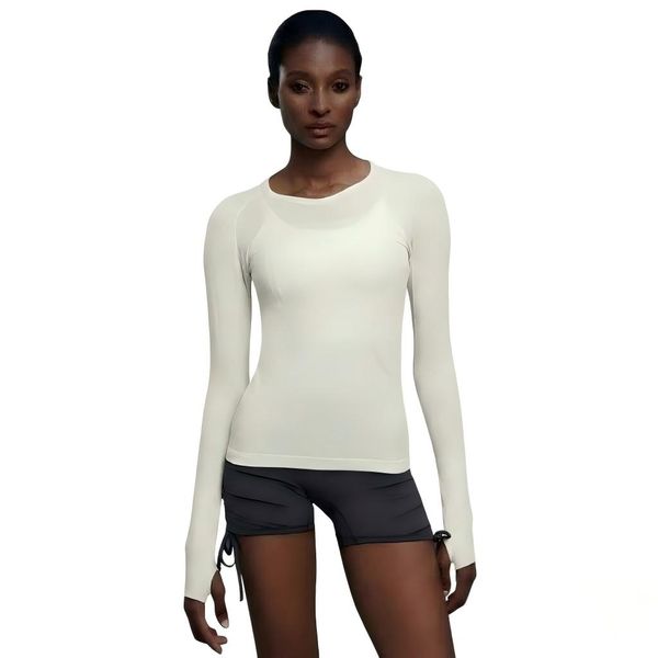 Women's Seamless Long Sleeve Yoga Top - Slim Fit Thumbhole Gym Shirt