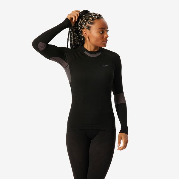 Wedze Women's Comfortable, Soft &amp; Seamless Base Layer Aki Top - Bl 500 - Pink &amp; Black