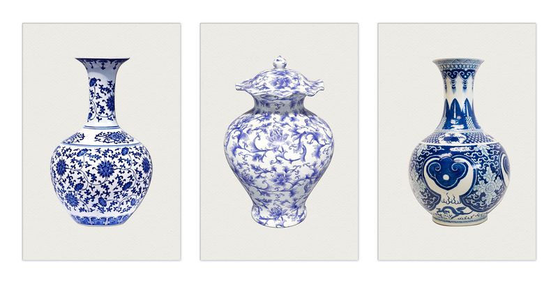Wall Art: Blue &amp; White Vintage Porcelain Vases (Printed Posters)