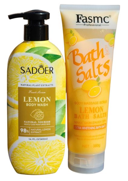 Sadoer Lemon Body Wash And Fasmc Bath Salts Scrub Lemon Combo