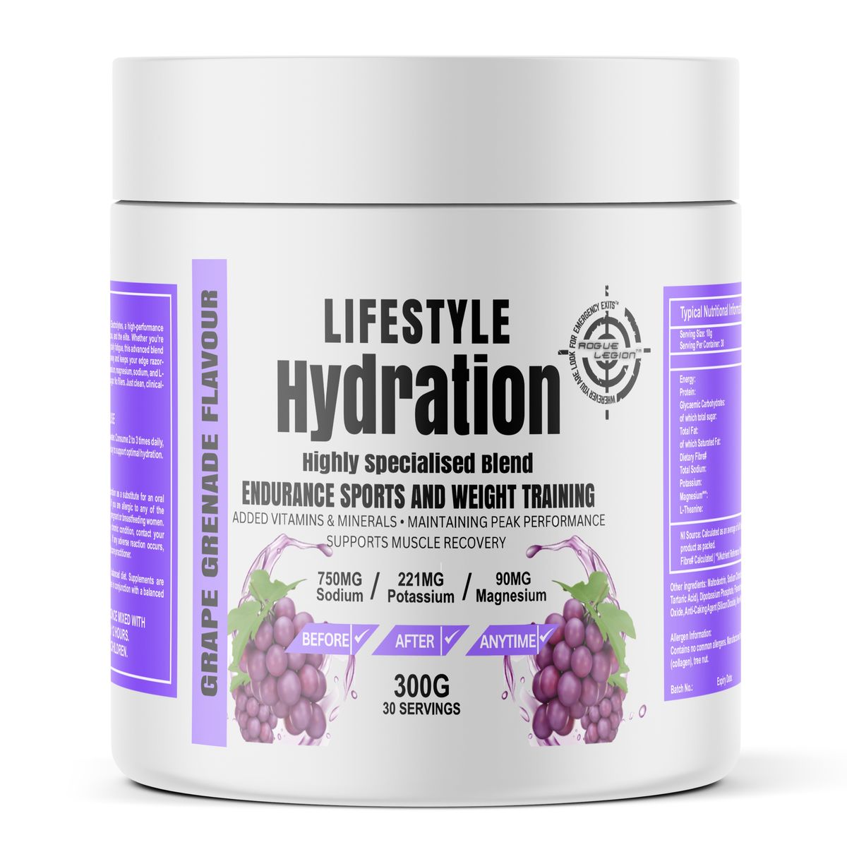 Lifestyle Hydration-Sugar Free Electrolytes-30 Servings-Grape Grenade