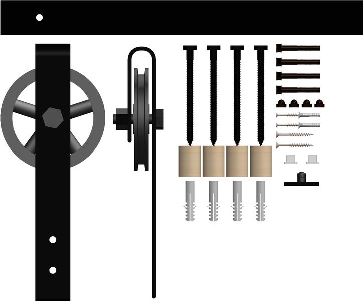 2000mm Barn Door Rail Kit with 120mm Aluminium Spoke Wheels