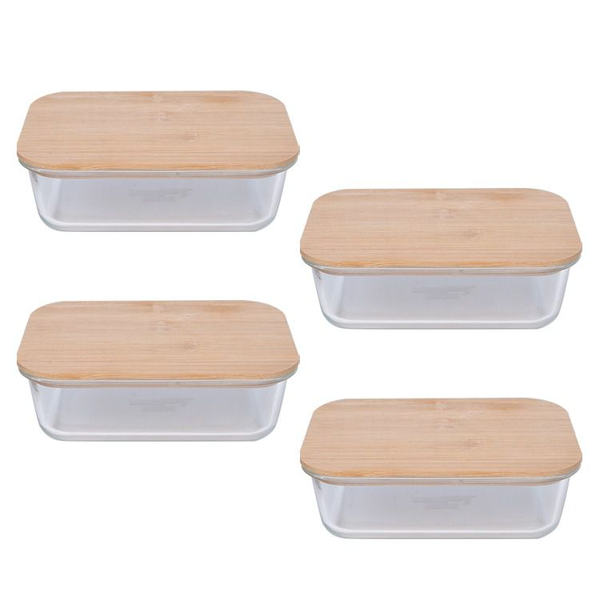 4-Piece Glass Food Storage Containers with Bamboo Lids