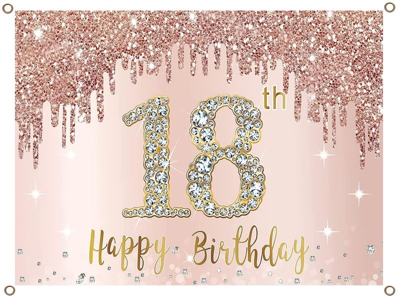 Happy 18th Birthday Banner PVC Rose gold 1.3MX900MM