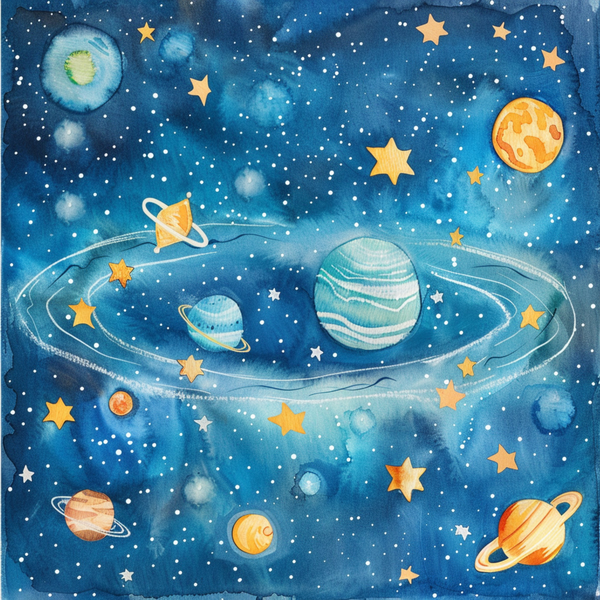 Wall Art Canvas - Kiddies Planets and stars